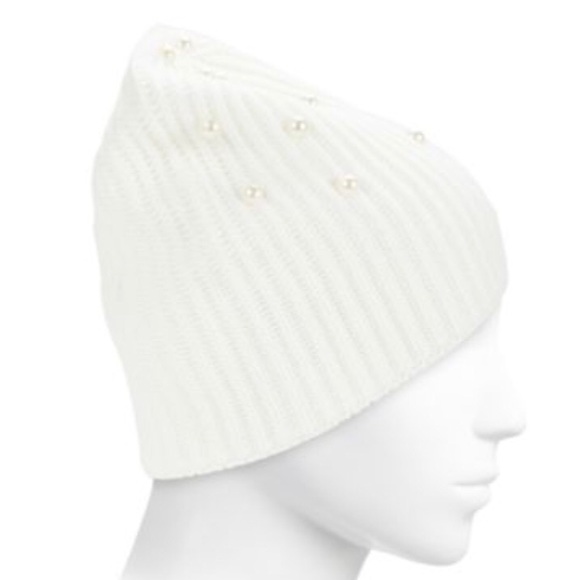 KATE SPADE Beanie Pearl Embellished Knit Cap French Cream Ivory NWT - Picture 4 of 9